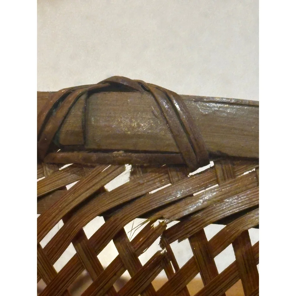 Vintage Woven Bamboo Basket Oval Lattice Diamond Pattern Boho Decor